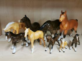 A group of Beswick and other horse and pony figures, tallest H. 18cm. One pony tail A/F.