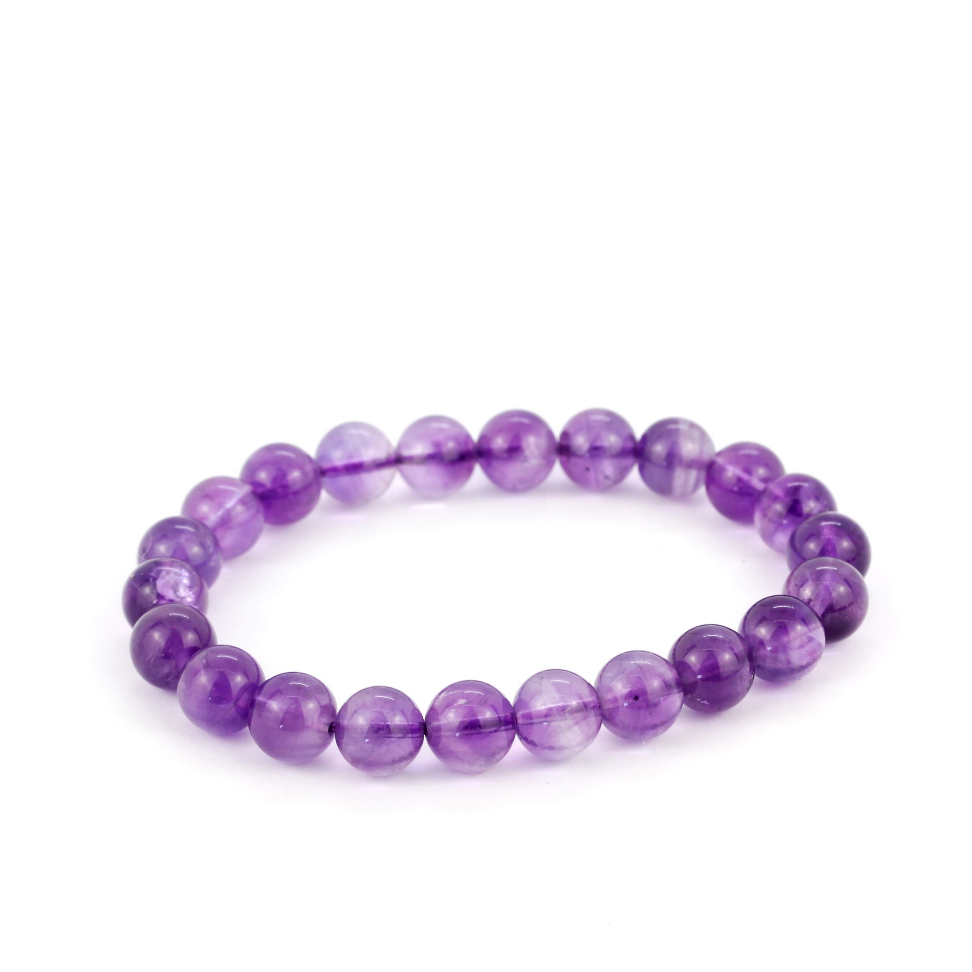 A polished amethyst bead expandable bracelet.