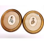 A pair of 19thC gilt framed hand painted miniatures of gentlemen, H. 32cm.