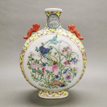 A mid 20thC Chinese hand enamelled moon vase, H. 36cm.