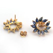 A pair of gold on 925 silver earrings set with marquise cut sapphires, dia. 1.75cm.