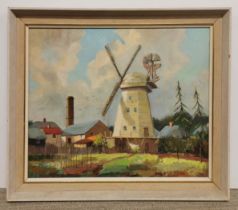 A 1970's oil on board windmill scene signed M.Ford, frame size 59 x 49cm.