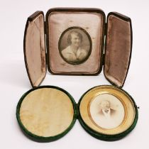 Two cased photographic portrait miniatures, case H. 13cm.