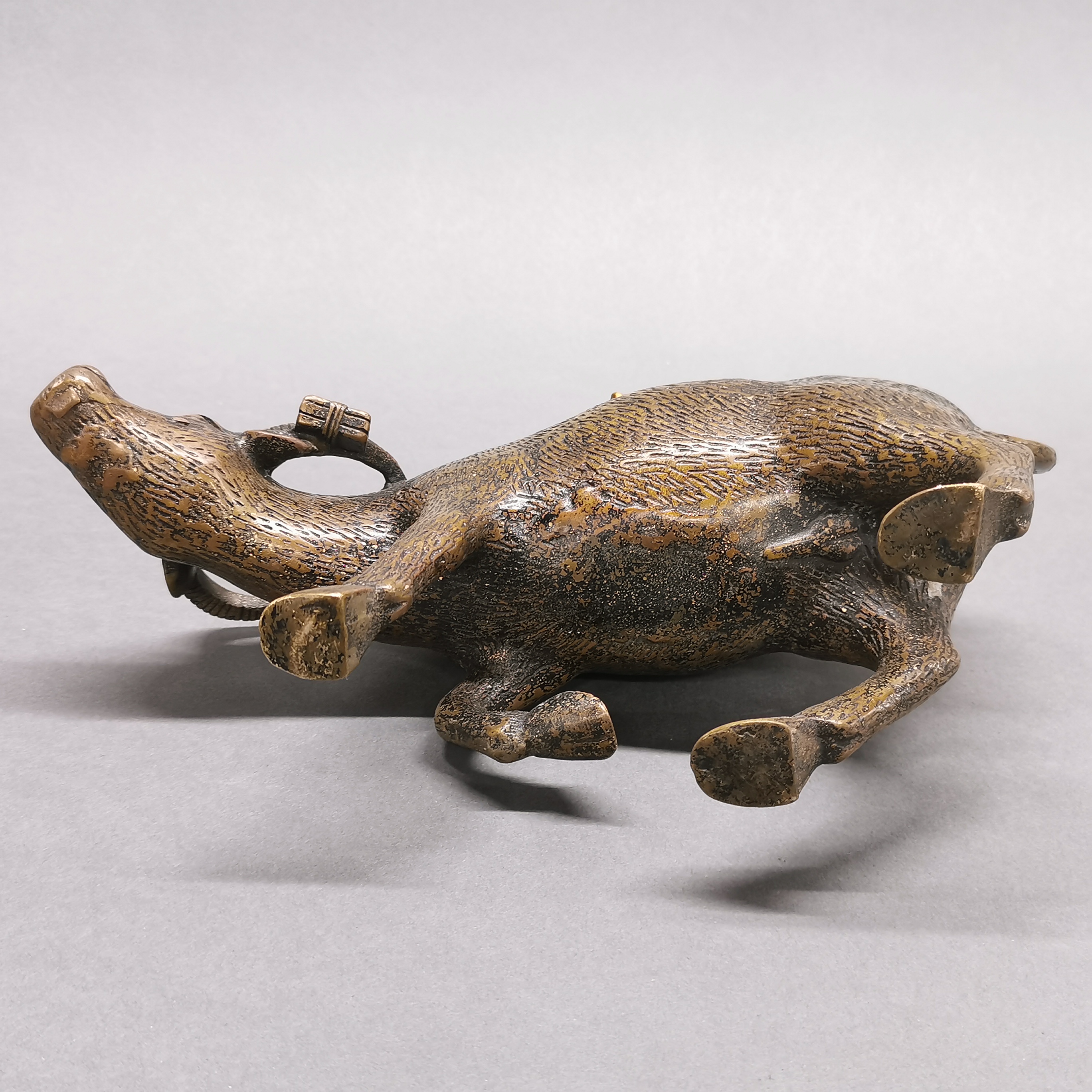 A Chinese gilt bronze figure of a scholar riding a water buffalo, H. 23cm. - Image 3 of 3