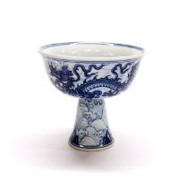 A Chinese hand painted porcelain stem cup, H. 8.5cm.