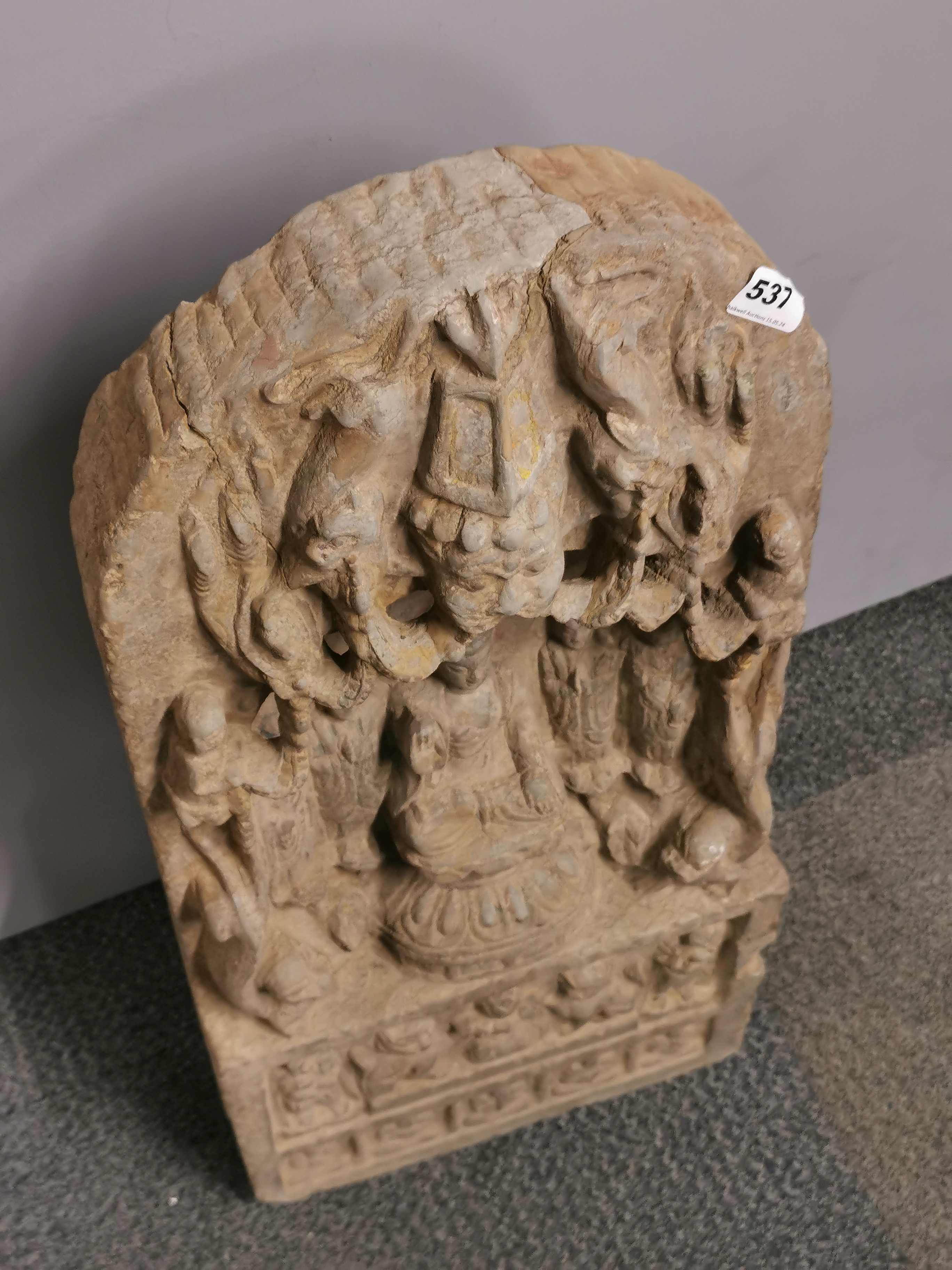 A superb old Chinese carved stone Buddhist devotional shrine, H. 75cm. - Image 3 of 3