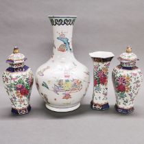 A 19thC Chinese porcelain garniture together with a large 19thC Chinese porcelain vase (
