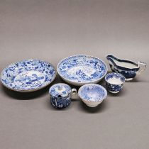 A group of early English soft paste porcelain items, largest dia. 21cm. Some restoration.