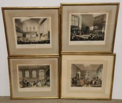 Four framed early 19th century engravings after Rowlandson and Pugin of the Court of Chancery, Court