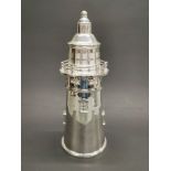 A large silver plated lighthouse cocktail shaker, H. 35cm.