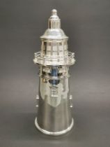 A large silver plated lighthouse cocktail shaker, H. 35cm.