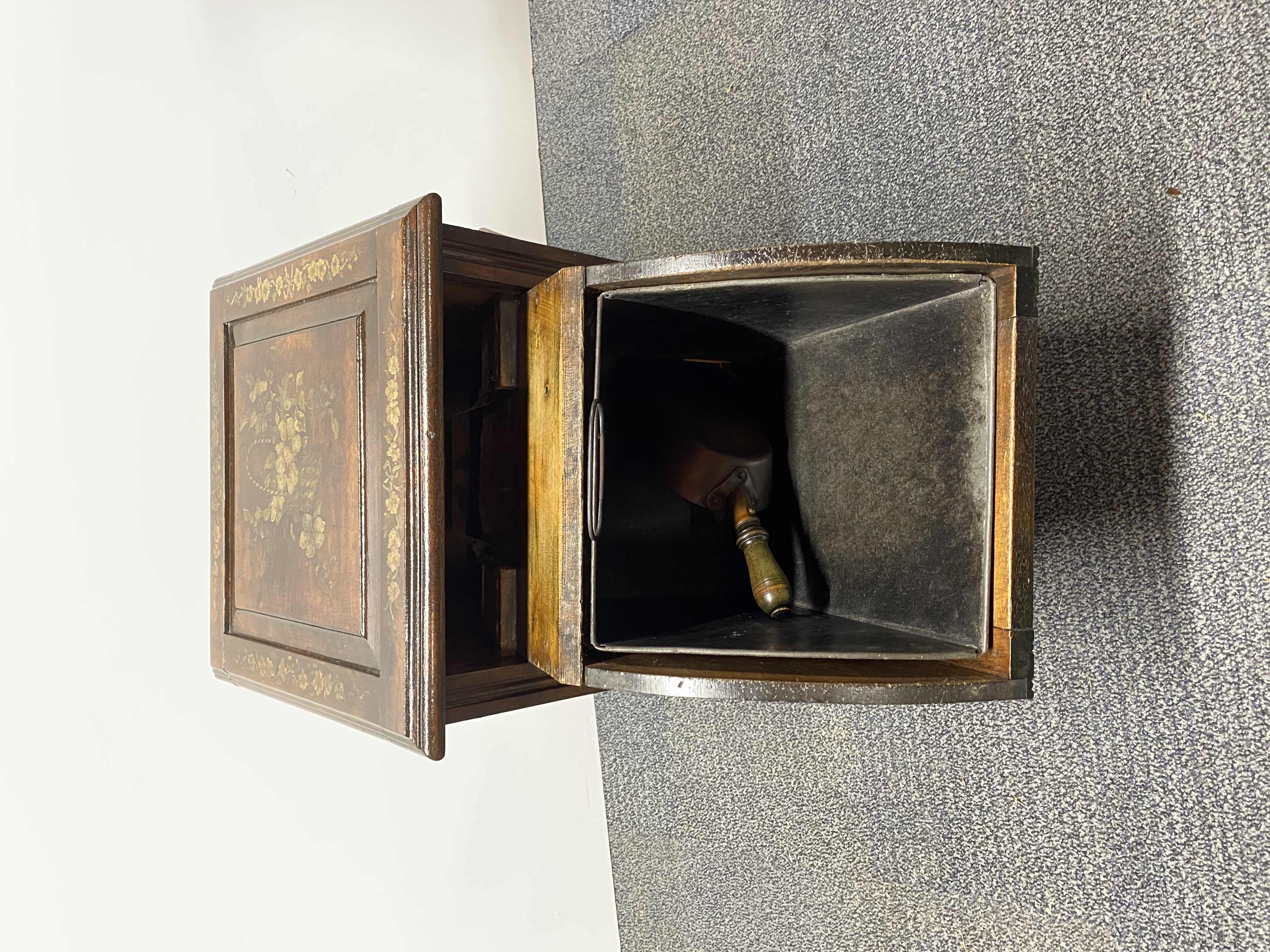 A Victorian painted coal box and small cabinet, coal box 38 x 38 x 52cm. - Image 2 of 2