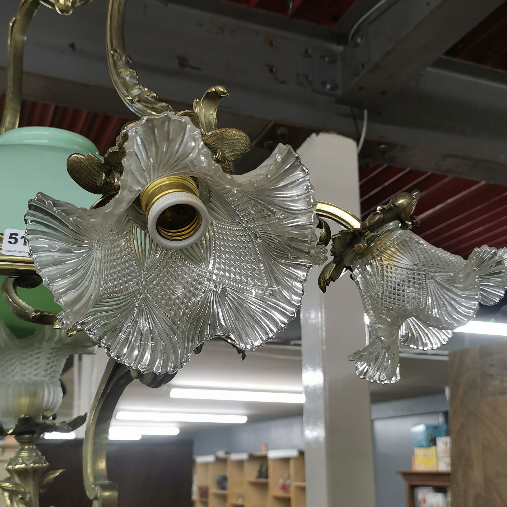 A superb Art Nouveau design brass celling light fitting, H. 90cm, W. 92cm. - Image 3 of 6