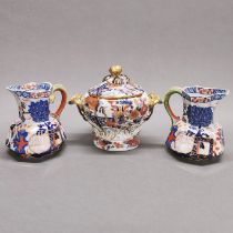 A pair of early Davenport stoneware jugs, H. 14cm. Together with a Masons ironstone soup tureen.