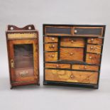 A Japanese miniature inlaid cabinet, H. 33cm. Together with a smokers cabinet.