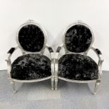 A pair of silver finished fauteuil chairs, H. 92cm.