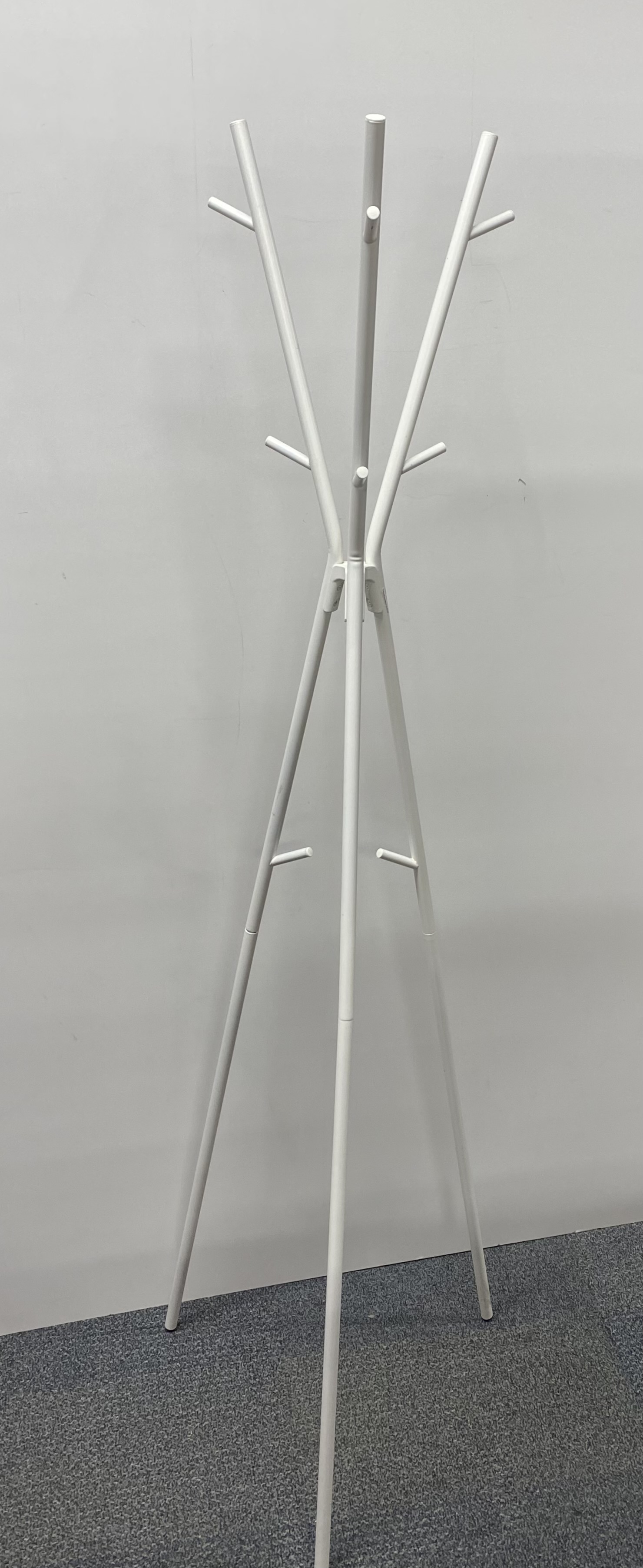 A vintage IKEA tripod white finished metal coat stand, H. 169cm.