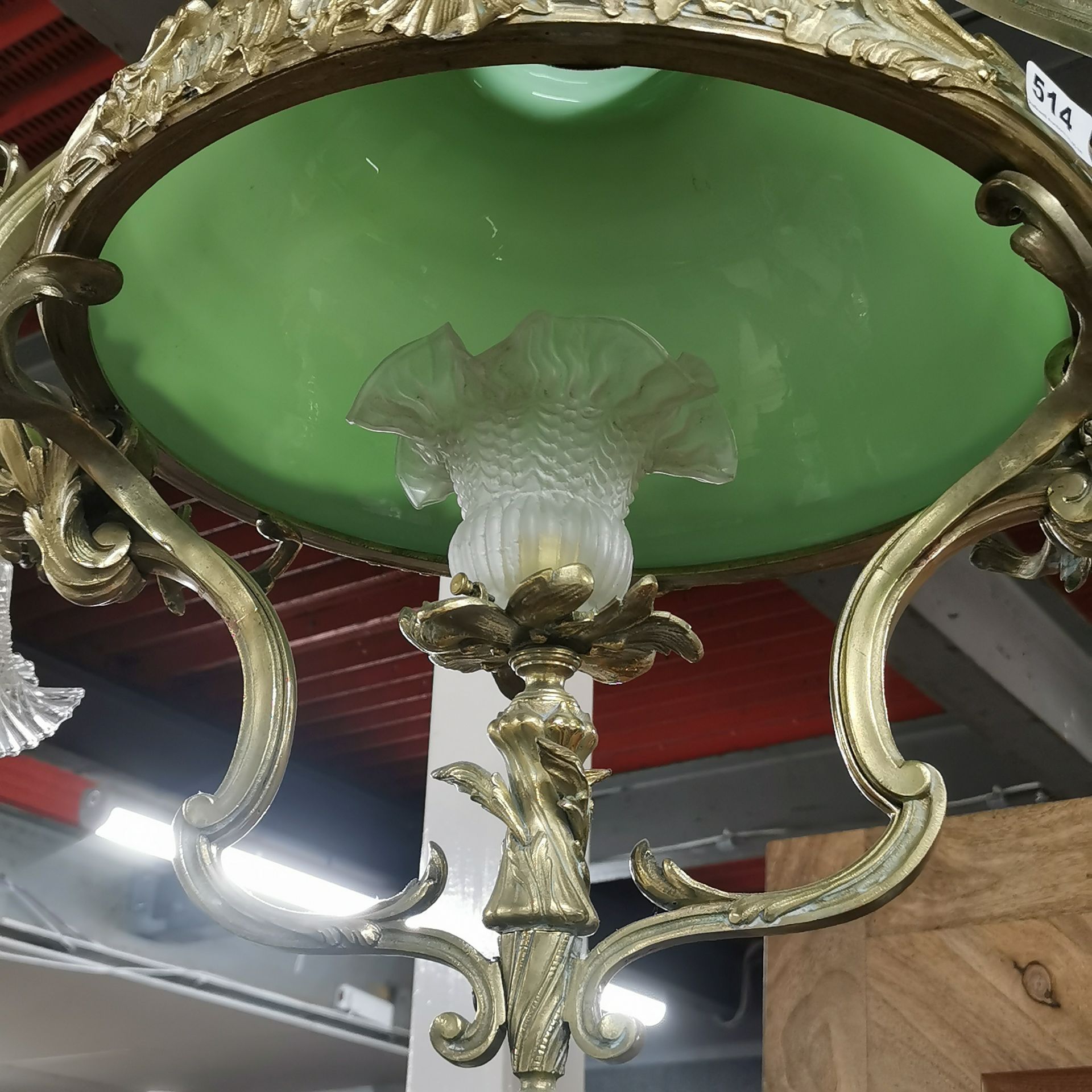 A superb Art Nouveau design brass celling light fitting, H. 90cm, W. 92cm. - Image 5 of 6