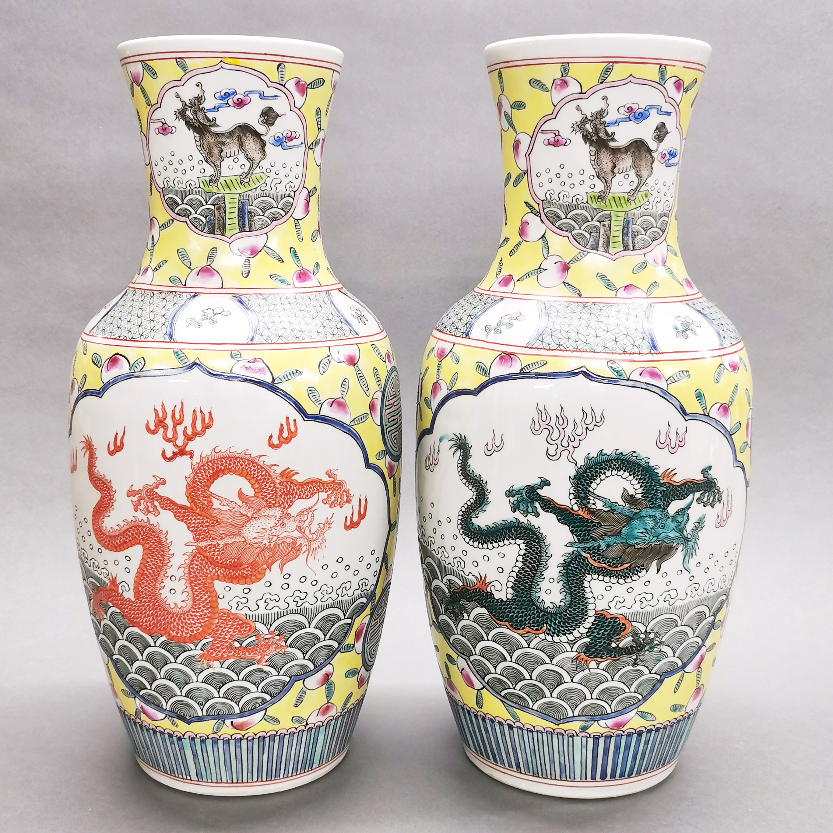 A pair of large Chinese hand enamelled porcelain vases, H. 44cm. - Image 3 of 4