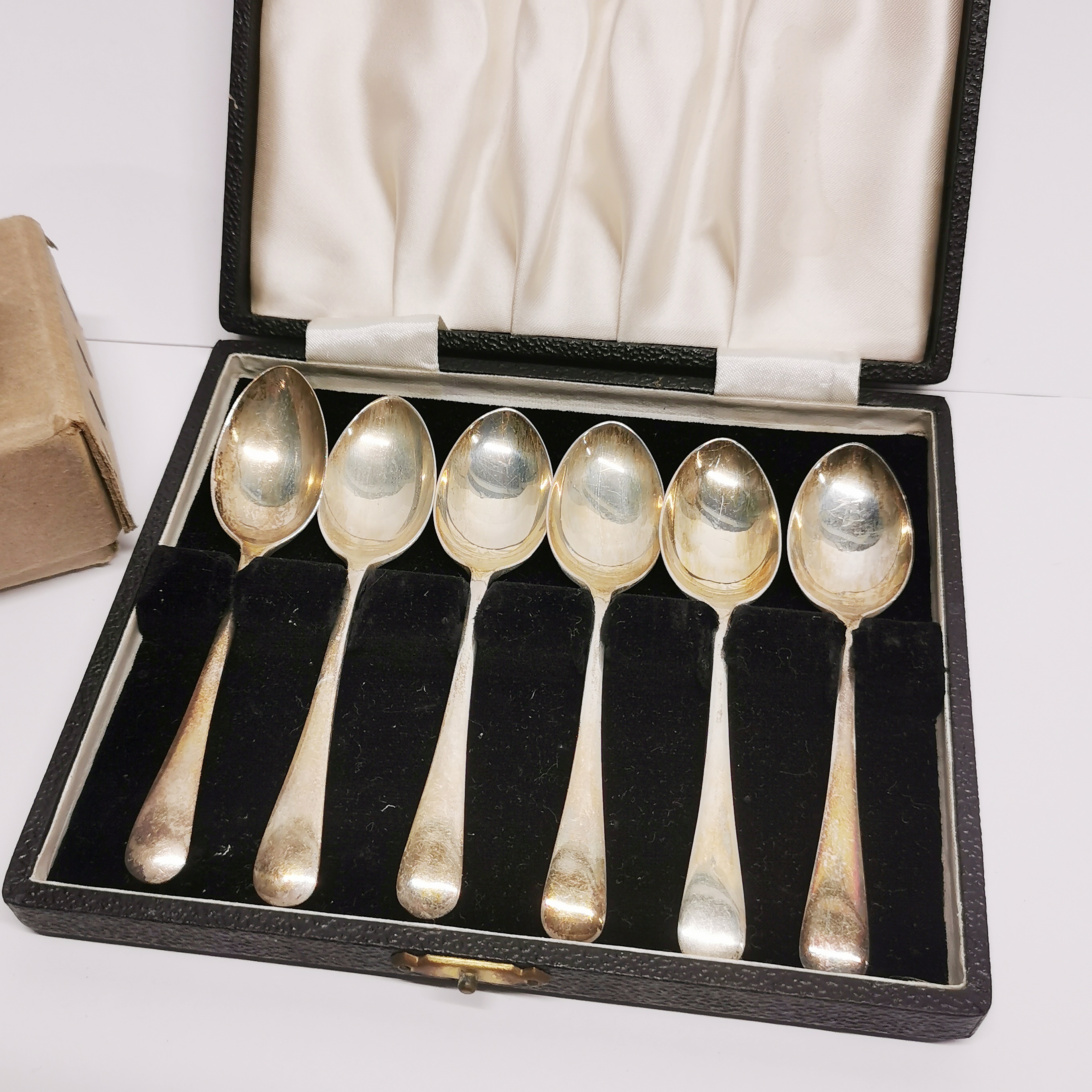 A set of hallmarked silver teaspoons with a pair of silver plated salts and spoons. - Image 2 of 3