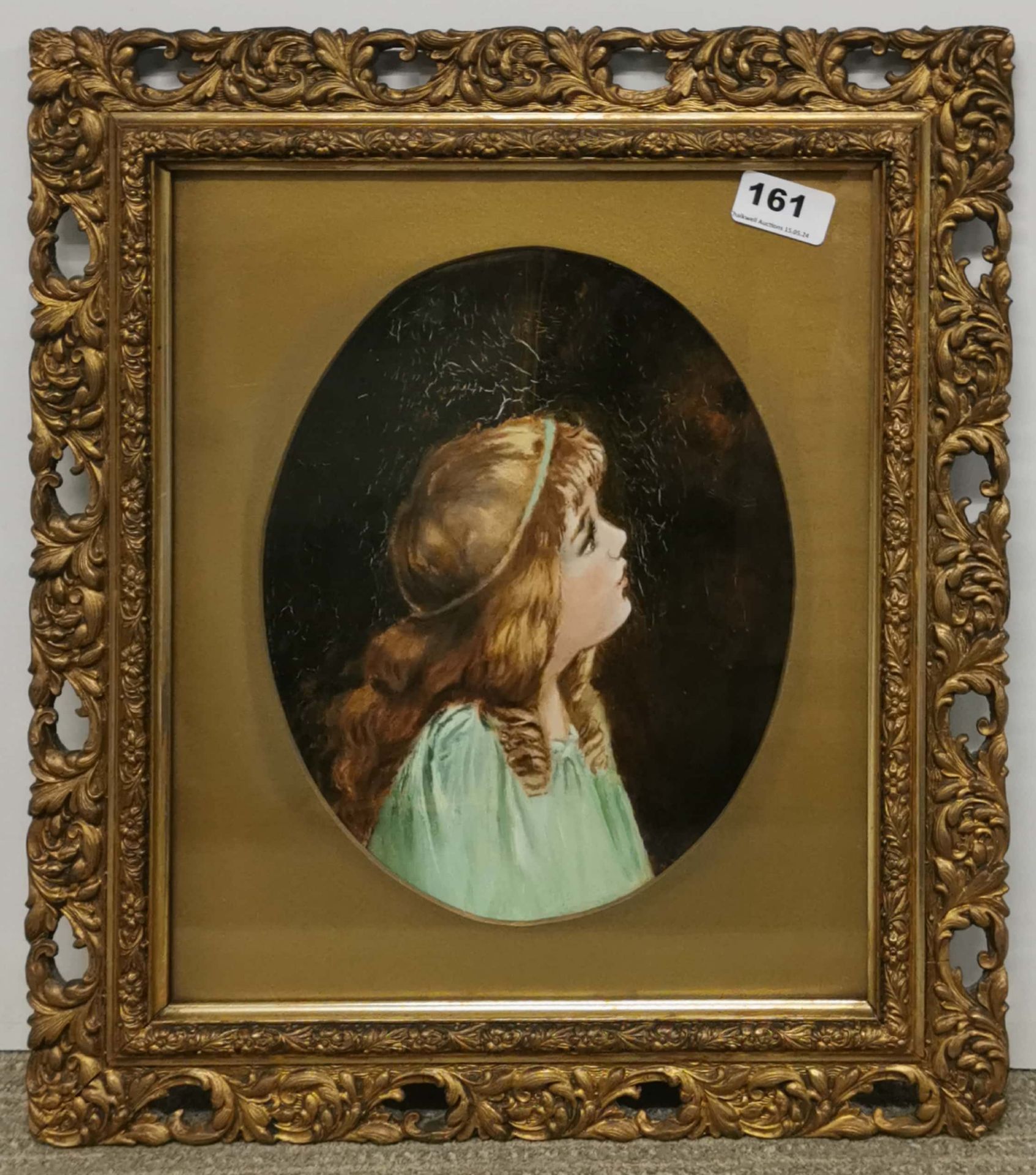 A gilt framed oil on board portrait of a girl, probably late 19th century. Frame size 39 x 44cm.