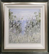 A large contemporary framed oil on board, frame size 89 x 89cm.