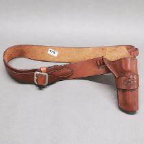 A high quality leather belt and holster for a peacemaker revolver or similar sized fire arm by