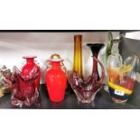 A group of nine good glass items, tallest 30cm.