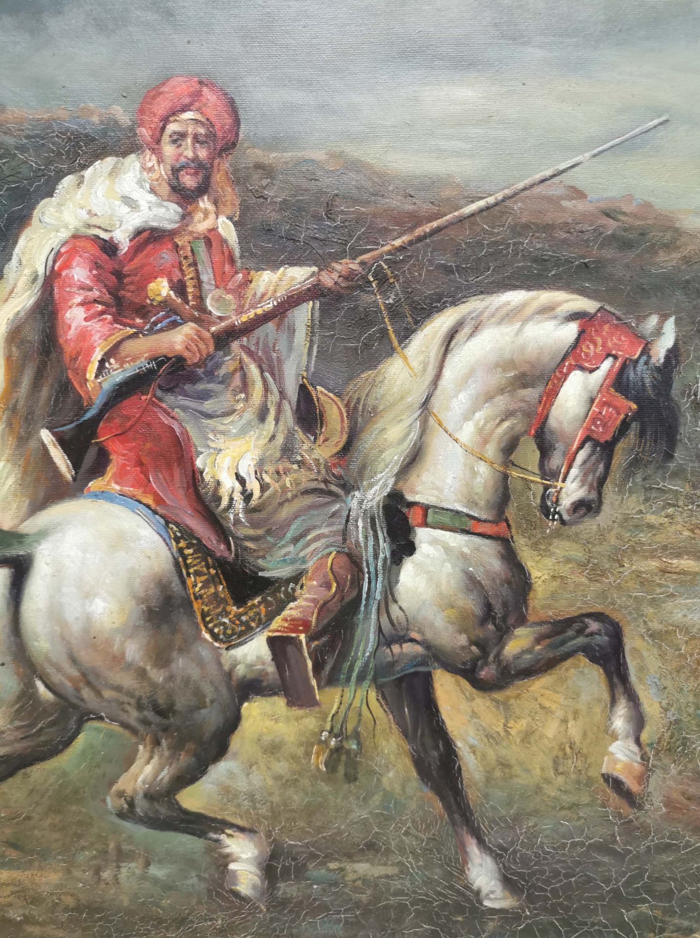 A large gilt framed oil on canvas of Arab horsemen, after D. Salanger, frame size 115 x 87cm. - Image 5 of 5
