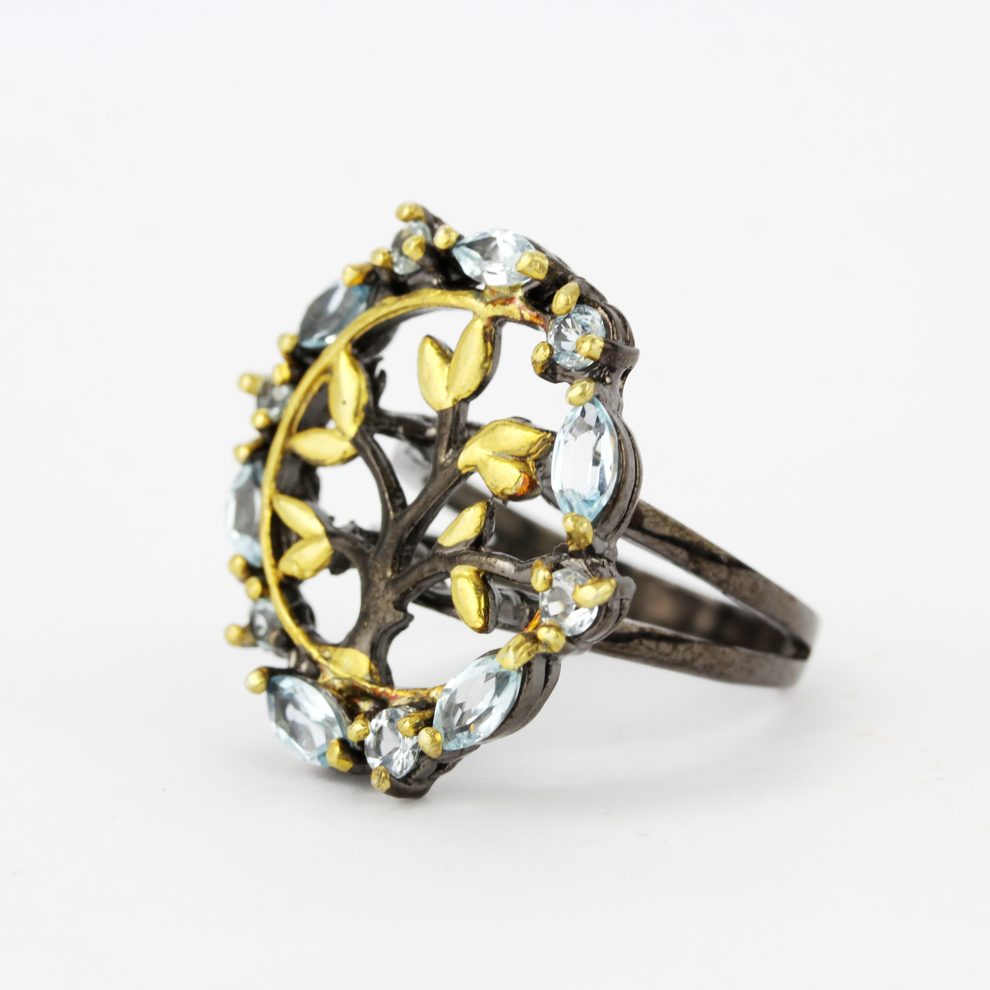 A 925 silver gilt ring set with blue topaz, ring size R. - Image 3 of 3