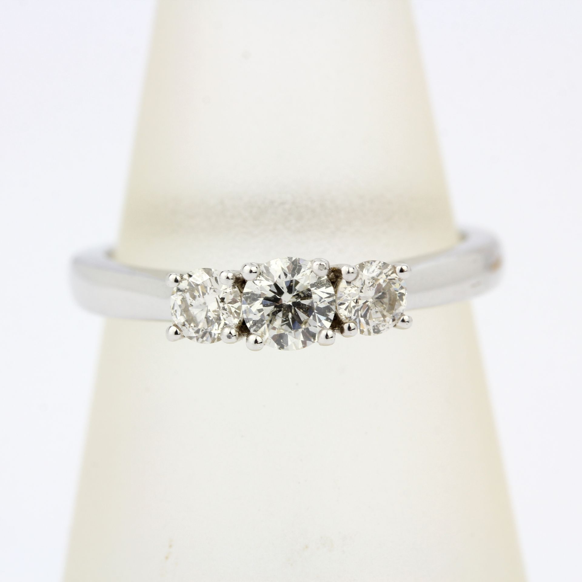 A 9ct white gold ring set with three brilliant cut diamonds, approx. 0.50ct, ring size N. - Image 3 of 3
