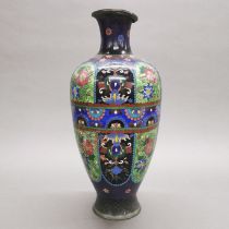A large 19thC Japanese cloisonne vase, H. 42cm. (A/F)