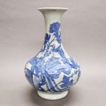 A Chinese hand painted porcelain vase drilled as a lamp base, H. 38cm.