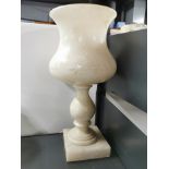 A 1920's polished alabaster table lamp and shade, H. 33cm.