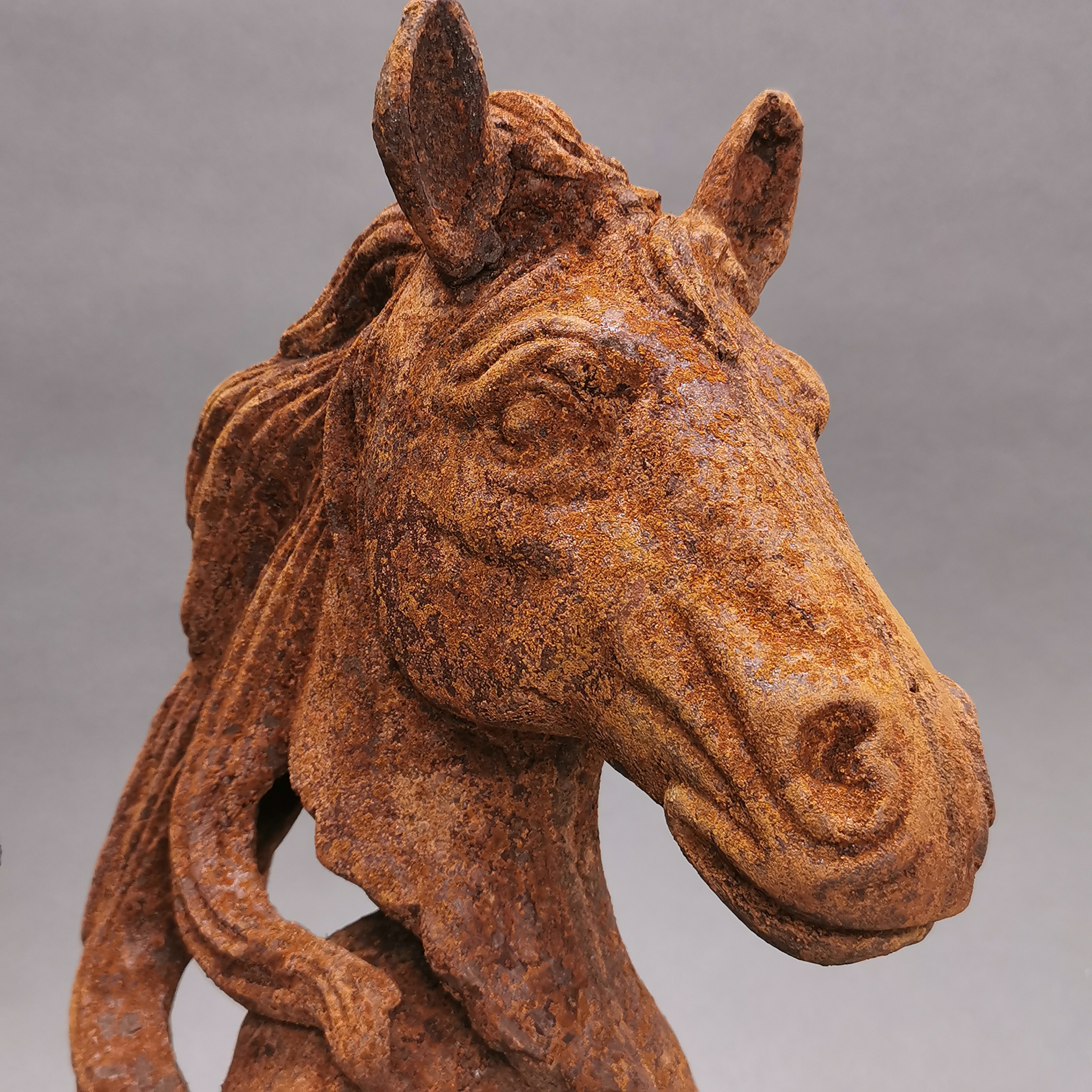 A pair of cast iron garden horse head figures, H. 43cm. - Image 3 of 6