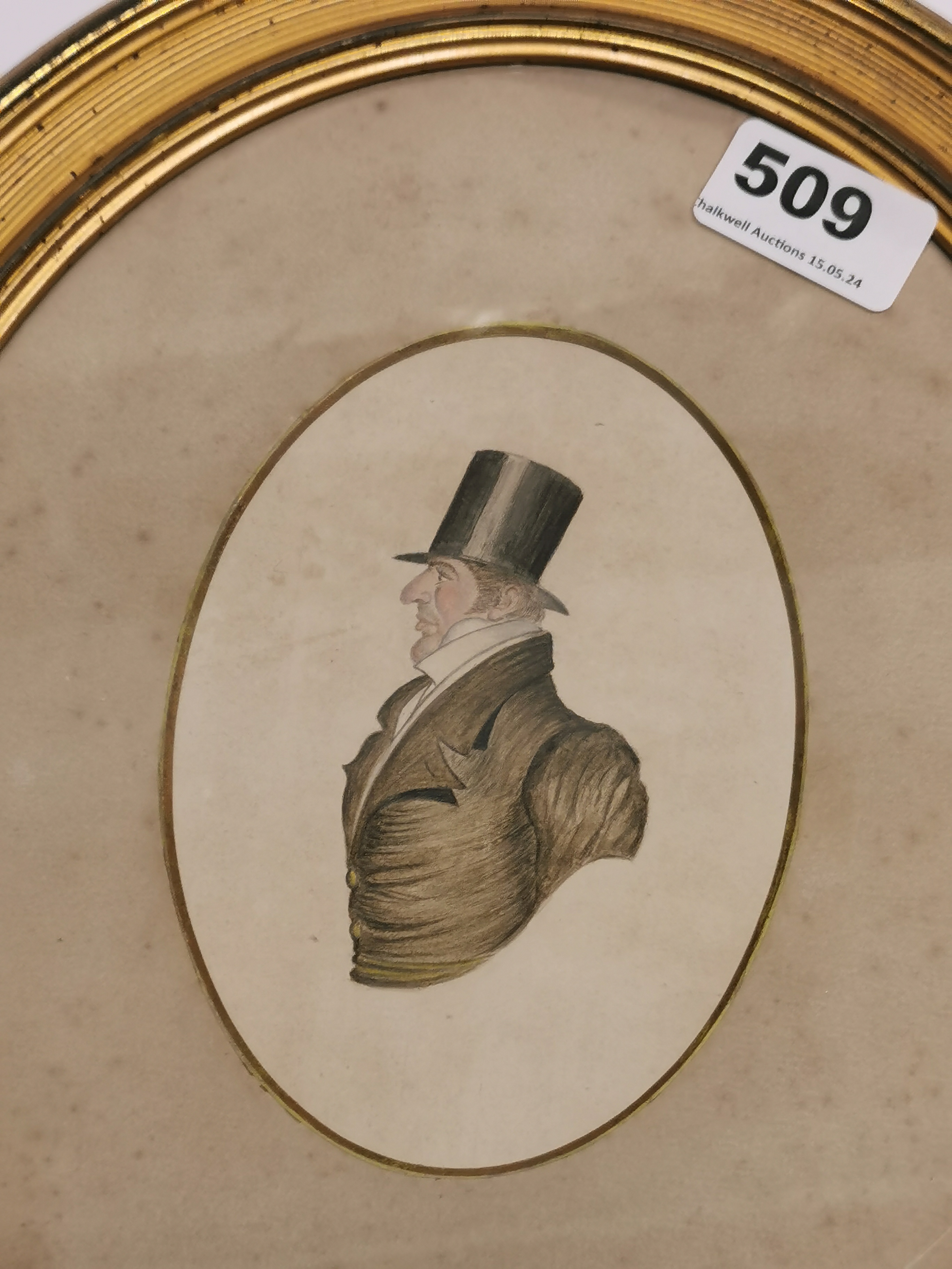 A pair of 19thC gilt framed hand painted miniatures of gentlemen, H. 32cm. - Image 3 of 4