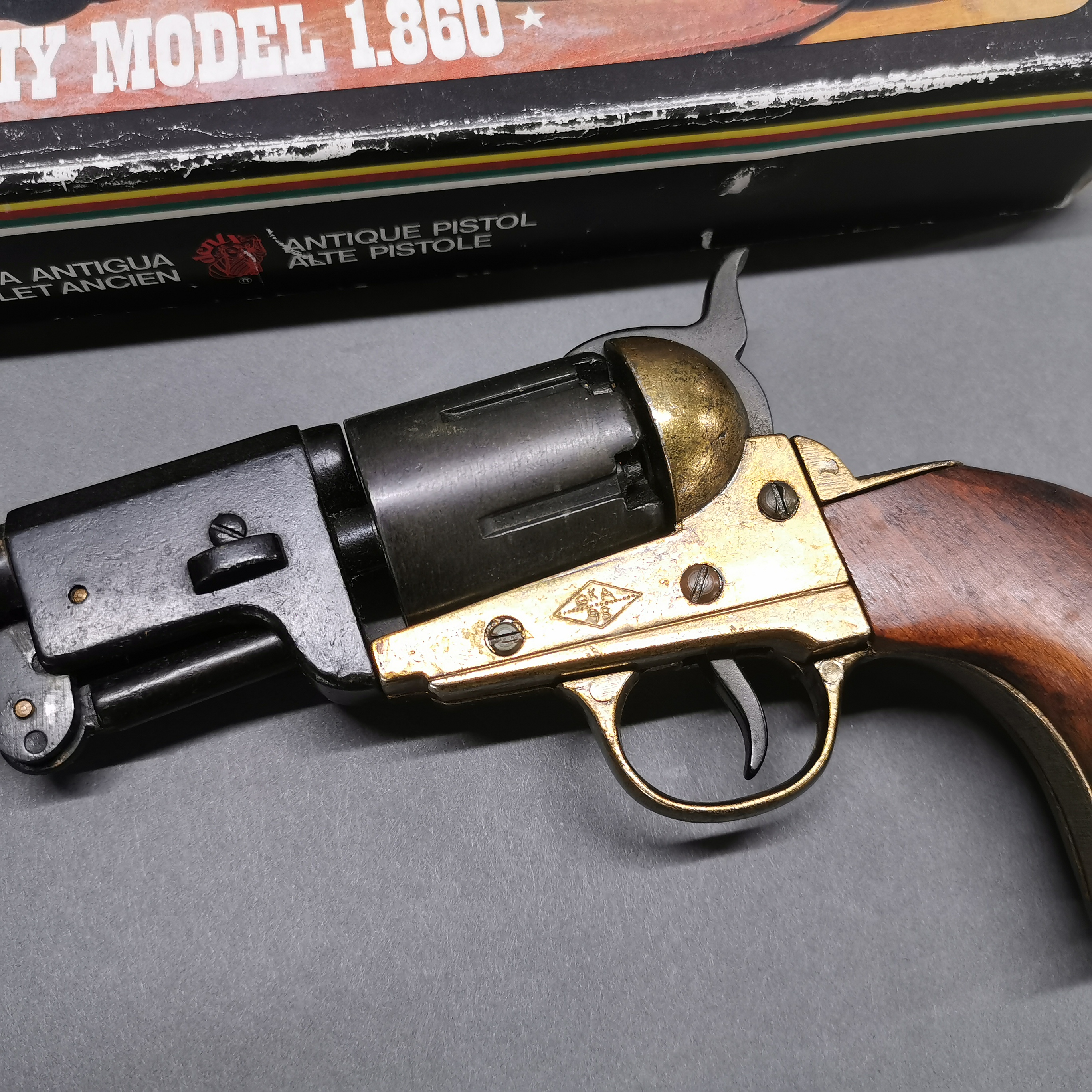 A vintage working action inert copy of a colt army 1860 revolver, full weight and size in original - Image 2 of 3