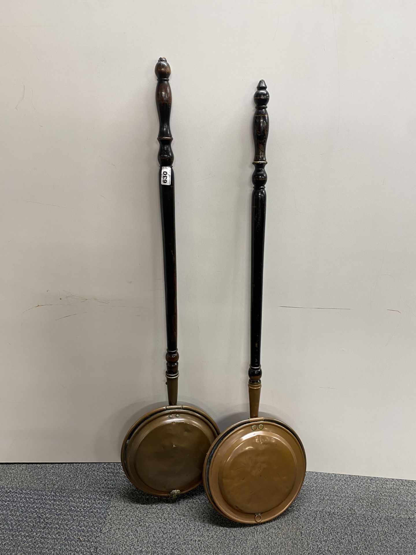 Two Victorian copper bed warming pans.