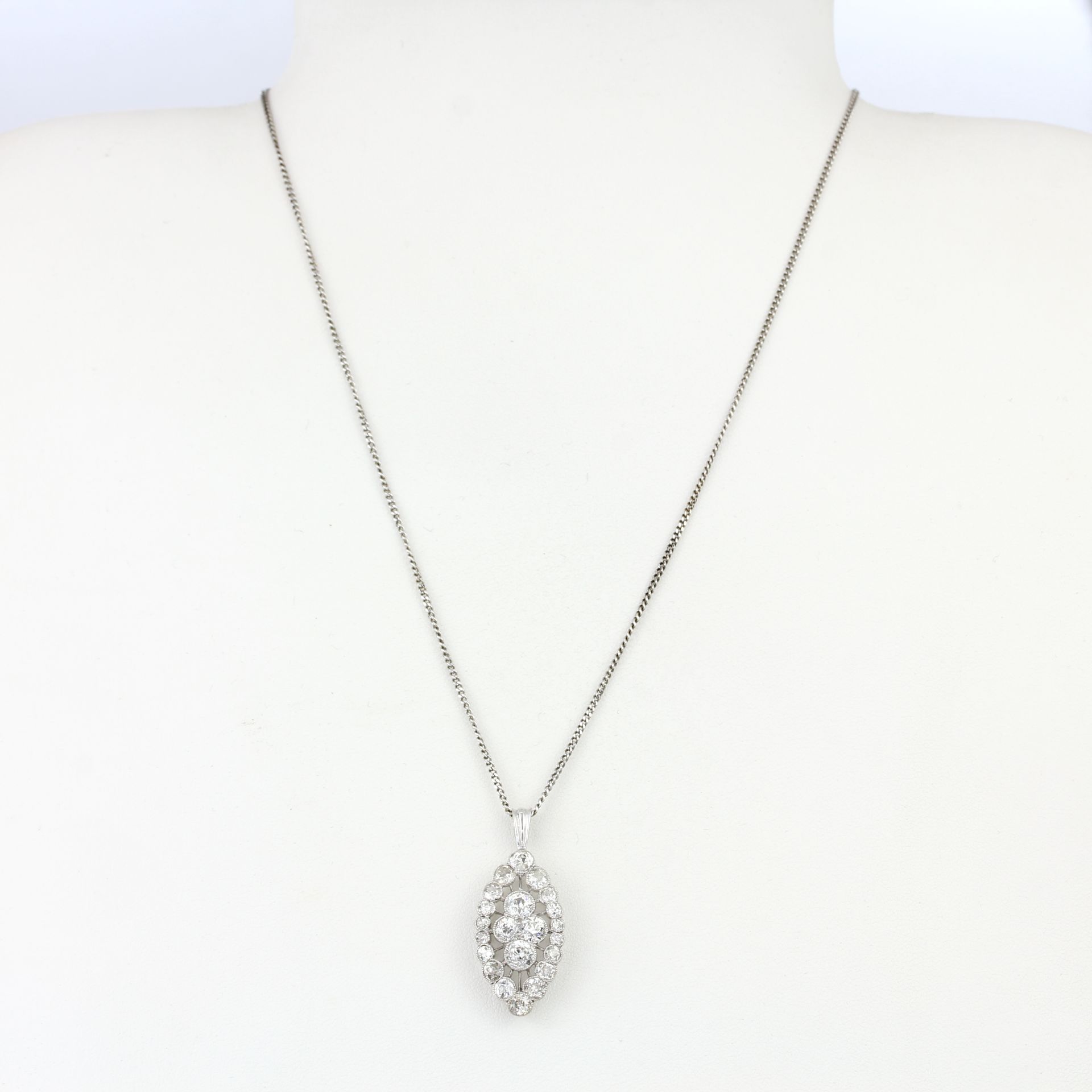 An 18ct white gold diamond set pendant and chain, set with old cut diamonds, approx. 2.65ct overall, - Image 3 of 4