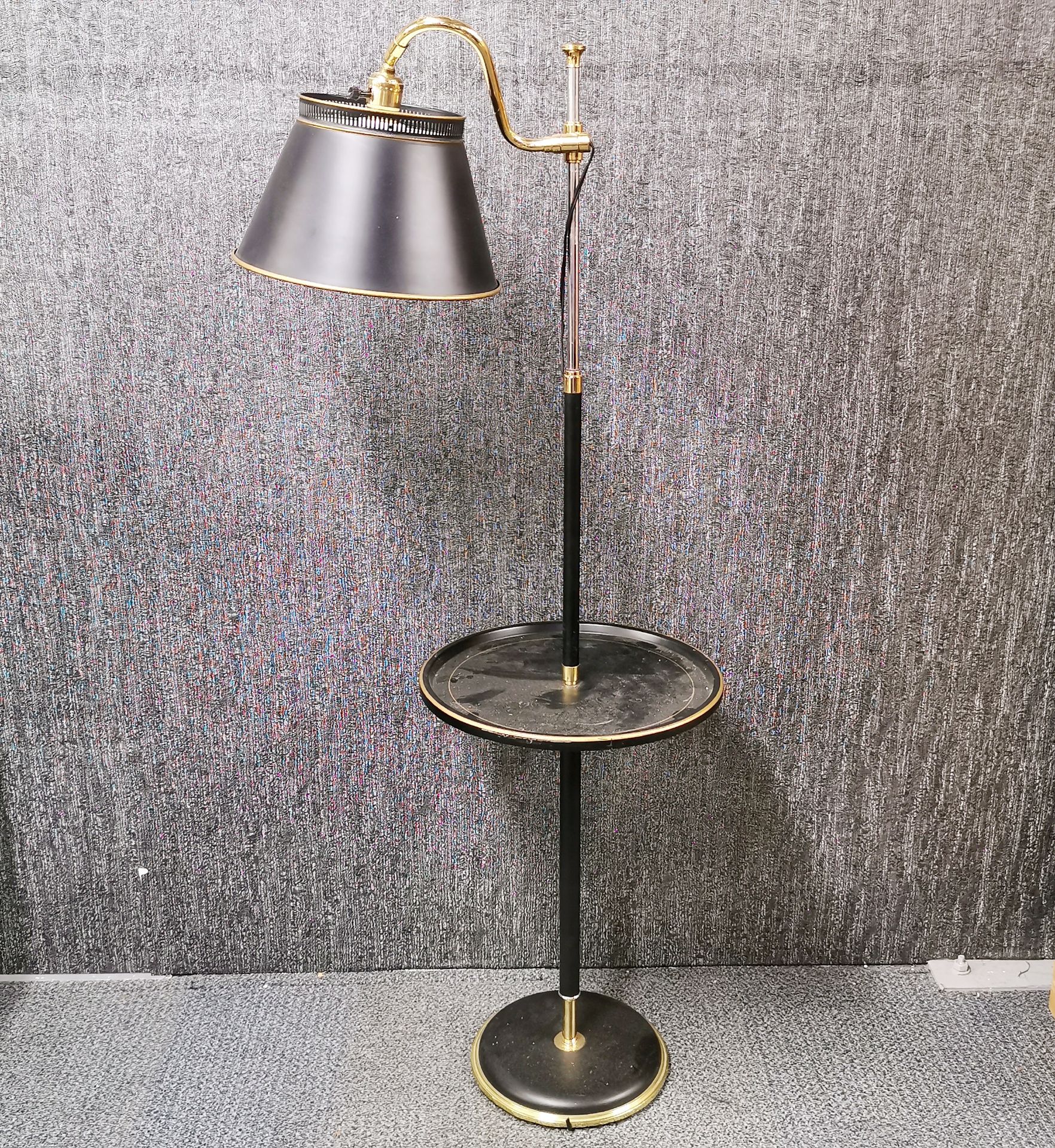 A toleware freestanding wine table reading lamp, H. 125cm.
