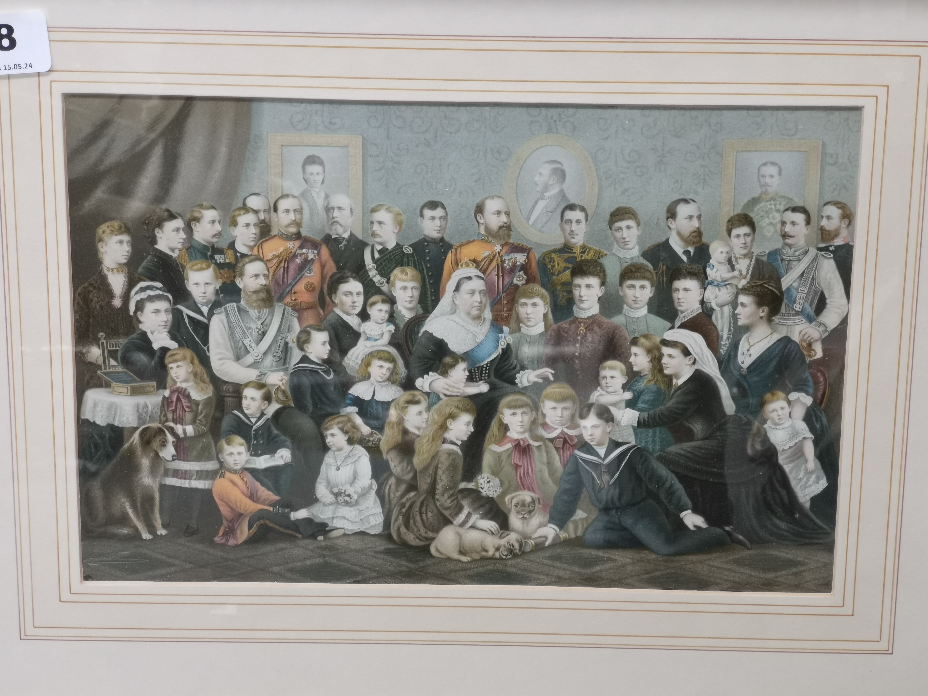 A gilt framed 19thC lithograph of the British Royal family with a guide to their titles, frame - Image 3 of 4