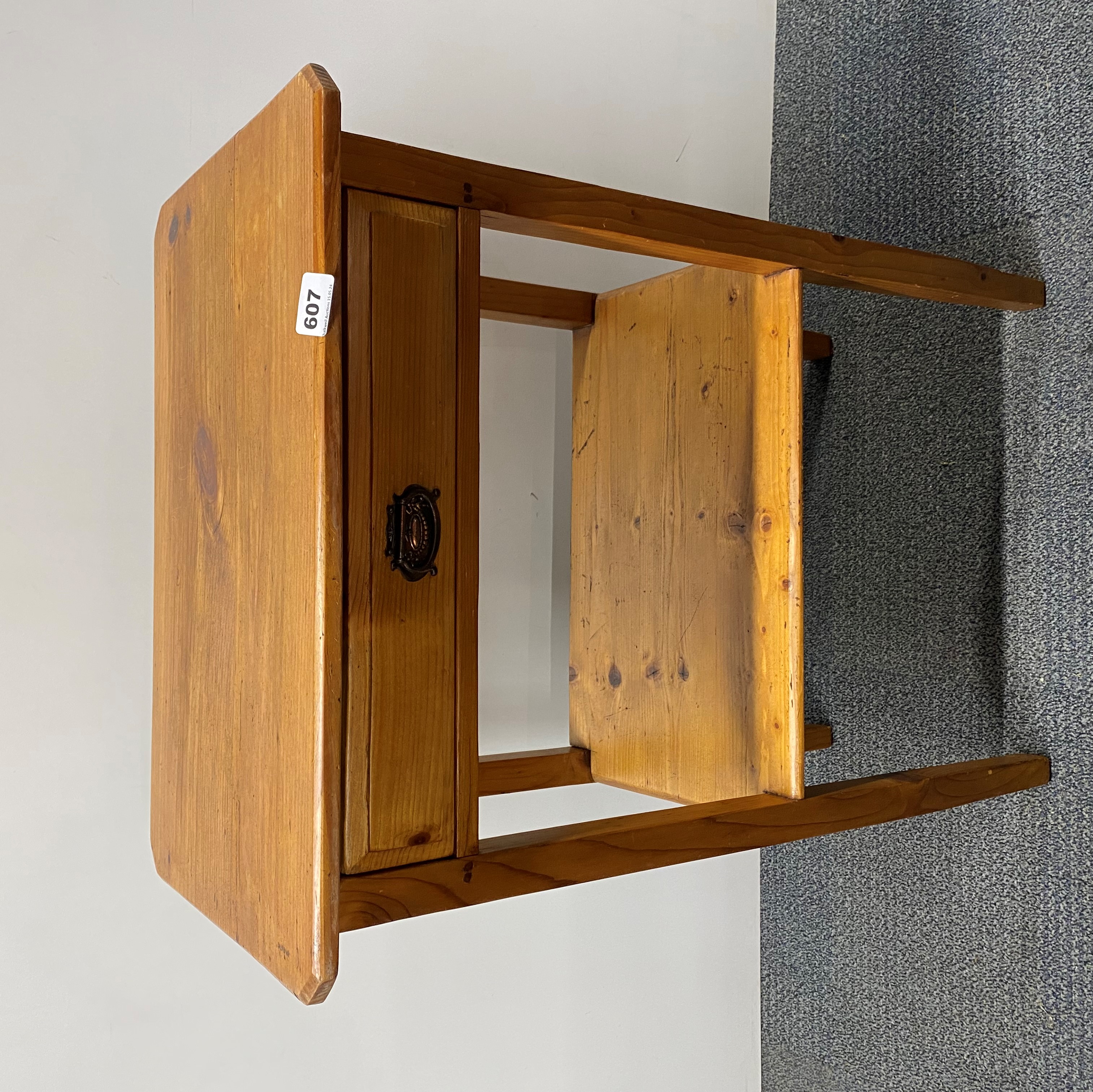 A useful pine side table with single drawer, W. 60cm, H. 86cm.