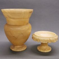 A turned alabaster vase, H. 28cm (repaired) together with an alabaster tazza.