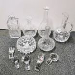 Five good cut crystal decanters and bowl.