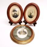 Three framed oval 19thC tinted engravings of naval officers, largest H. 29cm.