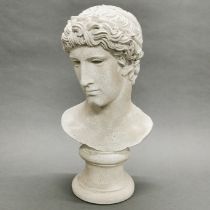 A plaster classical bust by Austin Prod. dated 1984, H. 46cm.