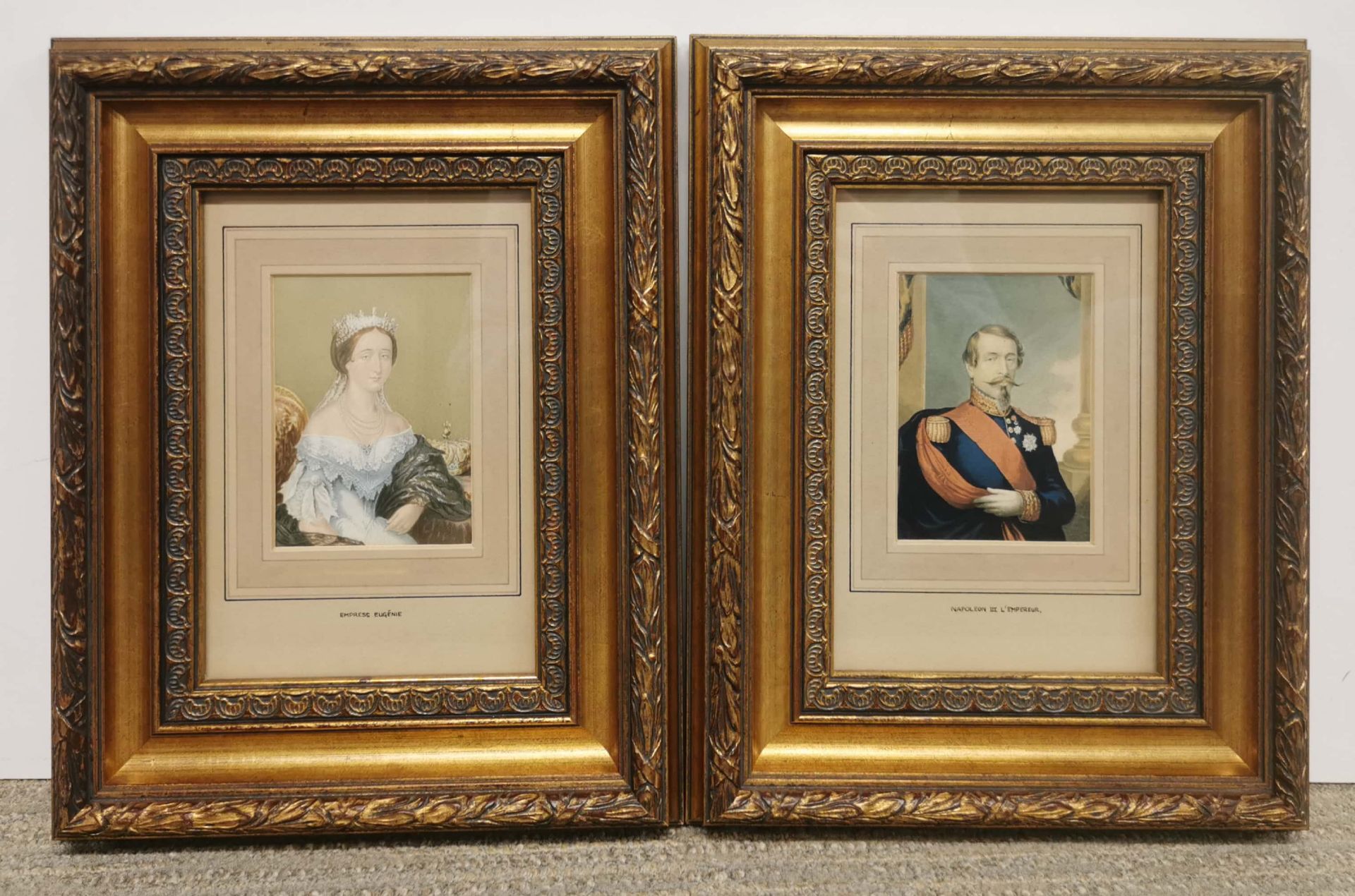 Two gilt framed 19th century prints of Emperor Napolean III and Empress Eugenie, frame size 24 x