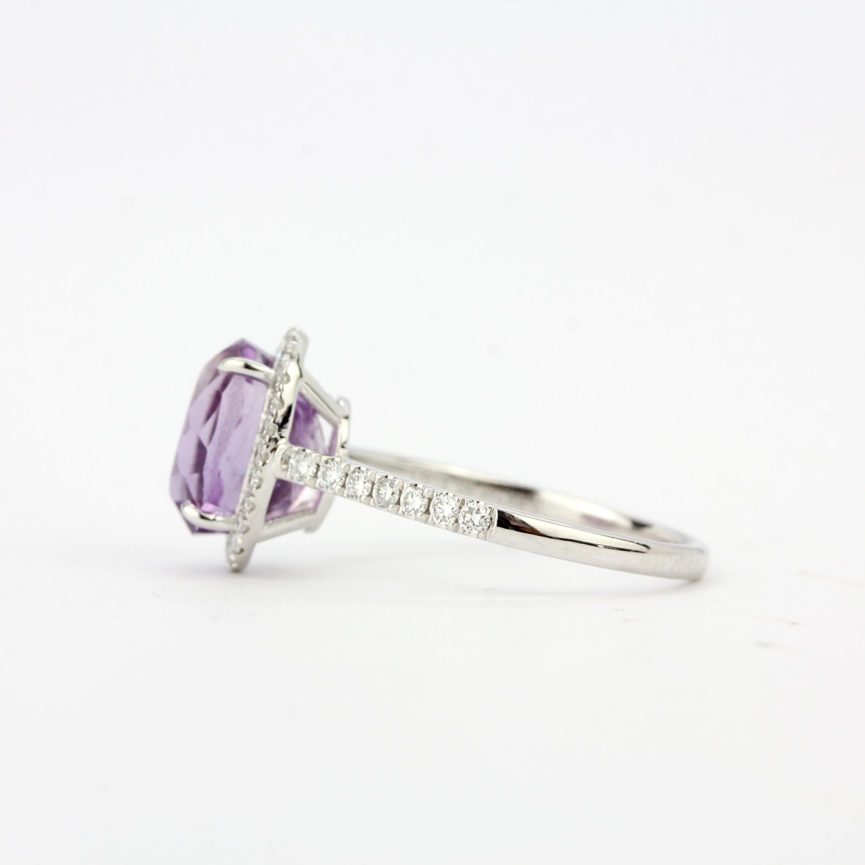 A 9ct white gold amethyst and diamond set ring, ring size N.5. - Image 2 of 3