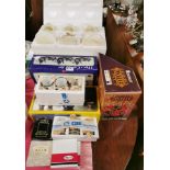 A quantity of boxed vintage china and other items, including a polished onyx tea set.