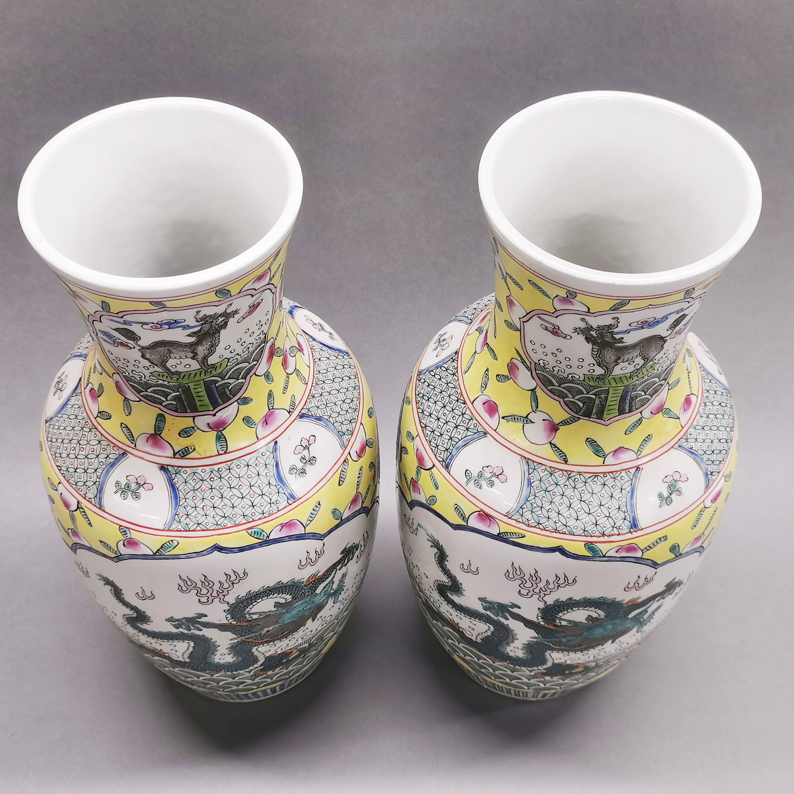 A pair of large Chinese hand enamelled porcelain vases, H. 44cm. - Image 2 of 4